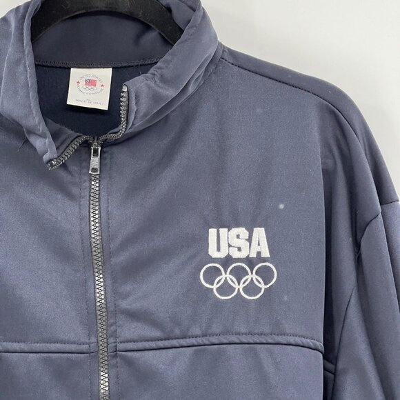 USA Olympic Committee Dark Blue Collared Full Zip Long Sleeve Track Jacket Size - Picture 2 of 10